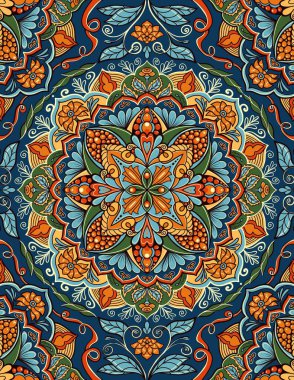 Geleneksel Hint tarzı, süslemeli mandala desen tasarımı, kart ve baskılar için yoga tasarımı