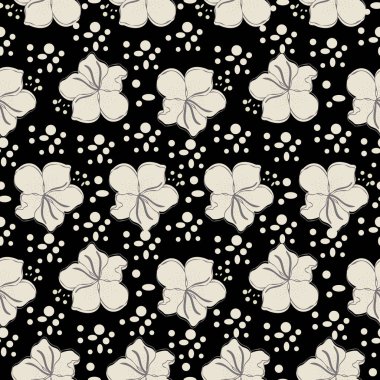 Siyah arkaplanda çiçekler ve noktalar olan basit çiçek desenli tasarım.