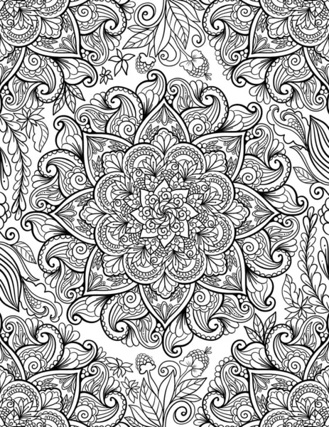 Süslü mandala yetişkin boyama kitabı sayfası. Zentangle tarzı boyama sayfası. Mandala siyah özeti.