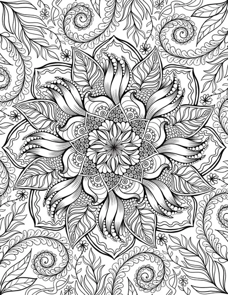 Süslü mandala yetişkin boyama kitabı sayfası. Zentangle tarzı boyama sayfası. Mandala siyah özeti.