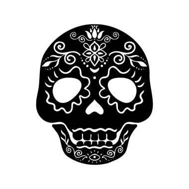 Beyaz arka planda izole edilmiş insan kafatası, süs, cadılar bayramı dekoru, logo, dövme
