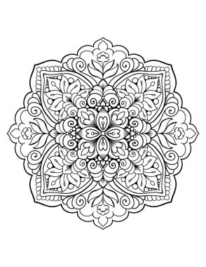 Dairesel mandala siyah dış hat, dövme tasarımı için mandala, çizgi çizimi süsleme