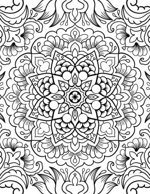 Ornamental mandala adult coloring book page. Zentangle style coloring page. Arabic, Indian ornament.	