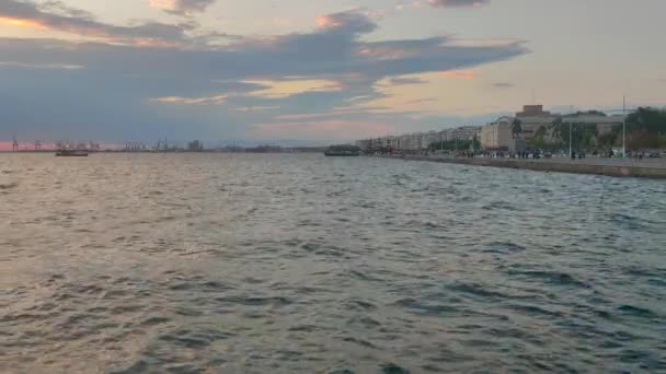 Thessaloniki Grekland September 2022 Solnedgång Utsikt Över Havet Thessaloniki — Stockvideo