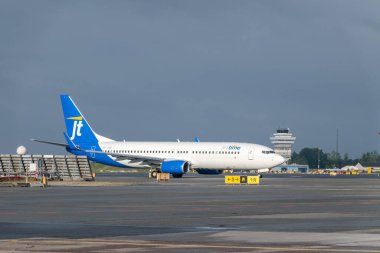 Kopenhag, Danimarka - 26 Temmuz 2022: Jet Time uçağı, Danimarka Havayolları.