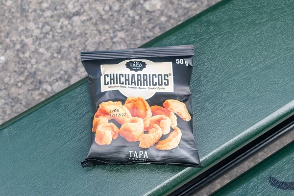 Kopenhagen Denemarken Juli 2022 Pakket Spaanse Tapa Chicharricos Snack — Stockfoto