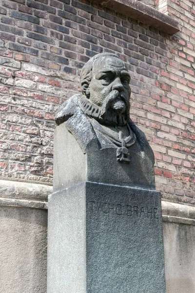 Koppenhága Dánia 2022 Július Tycho Brahe Mellszobra Kerek Torony Lábánál — Stock Fotó