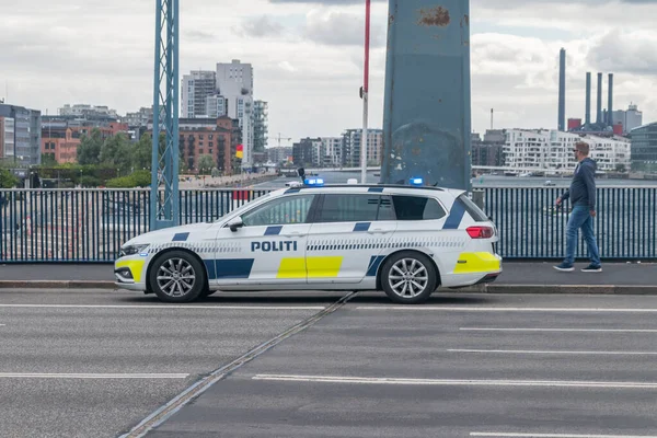 Copenhagen Danimarca Luglio 2022 Auto Della Polizia Danese Con Luce — Foto Stock