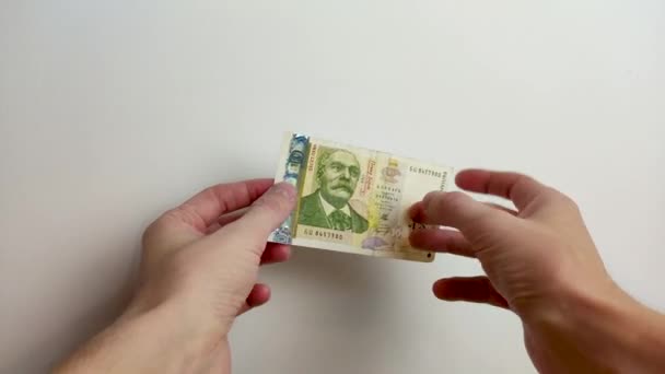 检查保加利亚列弗钞票 — 图库视频影像