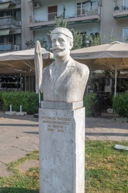 Selanik, Yunanistan - 29 Eylül 2022: Makedon Mücadelesi sırasında Yunan devrimci ve Makedonya 'nın ilk Girit silahlı grubunun lideri Efthymios Kaoudis' in baskını.