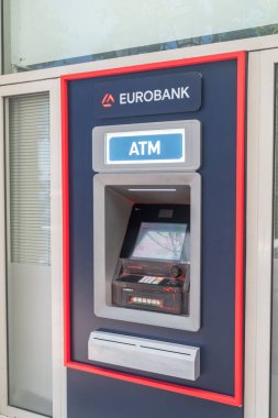 Selanik, Yunanistan - 29 Eylül 2022: Eurobank ATM.