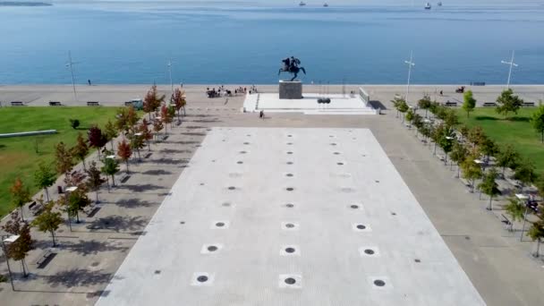 Salonicco Grecia Settembre 2022 Veduta Aerea Sul Monumento Equestre Alessandro — Video Stock