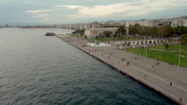 Thessaloniki Griekenland September 2022 Dijk Met Het Standbeeld Van Alexander — Stockvideo