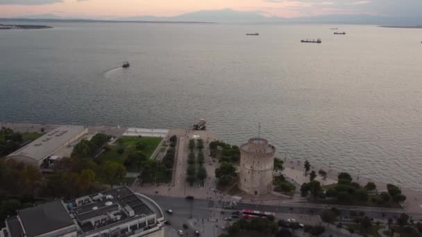 Salónica Grécia Setembro 2022 Vista Aérea Sobre Pôr Sol Mar — Vídeo de Stock
