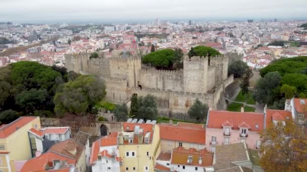 Lizbona Portugalia Grudnia 2022 Widok Lotu Ptaka Zamek Jerzego Historycznym — Wideo stockowe