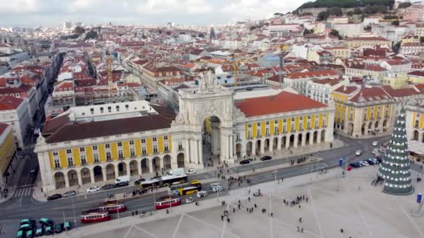 Лисбон Португалия Декабря 2022 Года Воздушный Вид Арку Руа Августа — стоковое видео