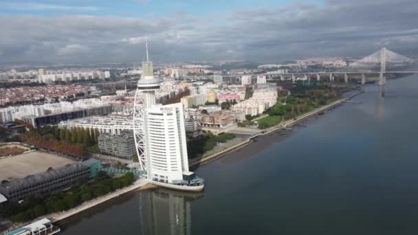 Lisboa Portugal Dezembro 2022 Vista Aérea Sobre Torre Vasco Gama — Vídeo de Stock