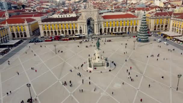 Lisbon Portugal December 2022 Aerial View Statue King Jose Commerce — Vídeo de stock
