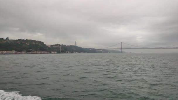 Shore Tagus River Almada City View Ferry Boat Tagus River — Video Stock