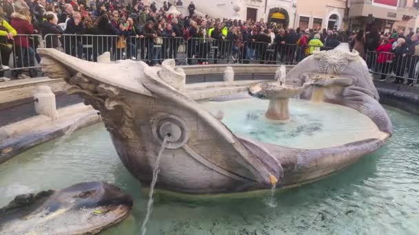 意大利罗马 2022年12月8日 著名的Fontana Della Barcaccia Baroque船坞 — 图库视频影像