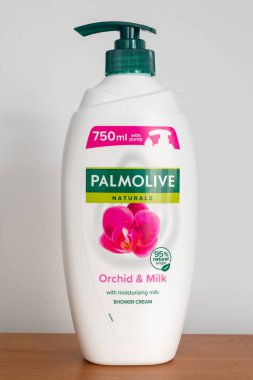 Pruszcz Gdanski, Poland - October 3, 2022: Palmolive orchid and milk shower cream.