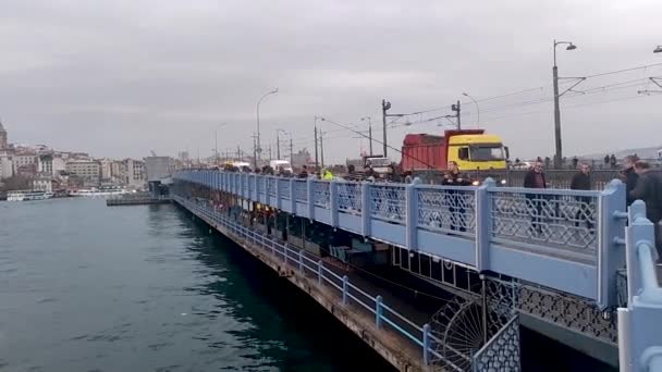 Istanbul Turkey December 2022 Anglers Galata Bridge Morning — Stock videók