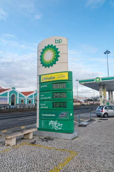 Lisboa Portugal Dezembro 2022 Preço Posto Gasolina Portugal — Fotografia de Stock