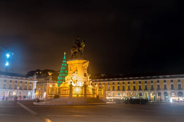 stock image Lisbon, Portugal - December 4, 2022: Equestrian statue of King Jose I on Praca do Comercio square at night.