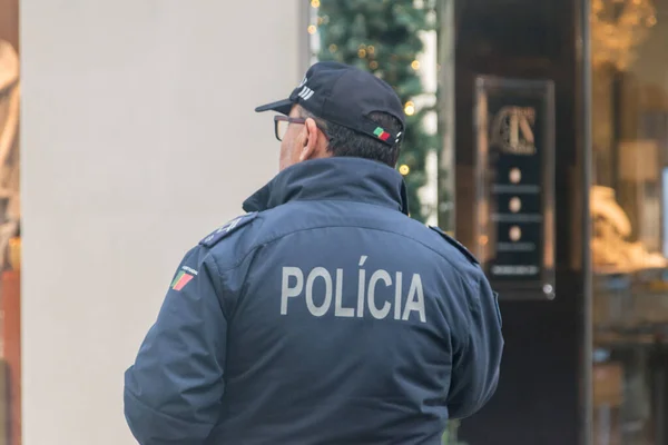 Lisbona Portogallo Dicembre 2022 Iscrizione Della Polizia Sul Funzionario Polizia — Foto Stock