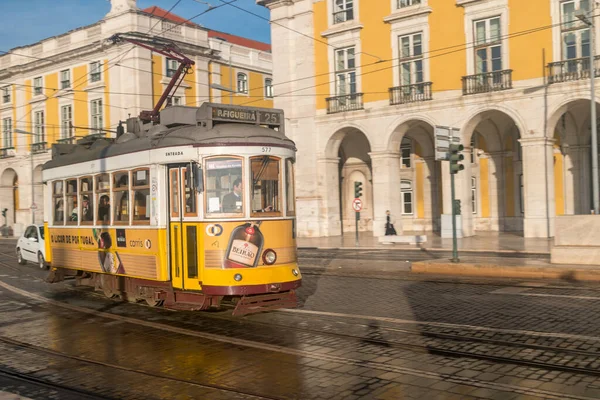 stock image Lisbon, Portugal - December 6, 2022: Yellow Carris tram.