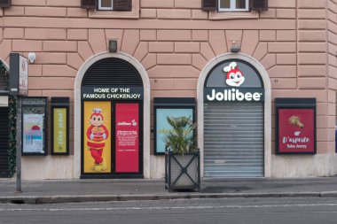 Roma, İtalya - 8 Aralık 2022: Jollibee, Filipin fast food restoran zinciri.