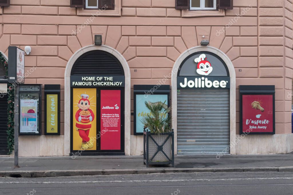 Rome, Italy - December 8, 2022: Jollibee, Filipino chain of fast food restaurants.