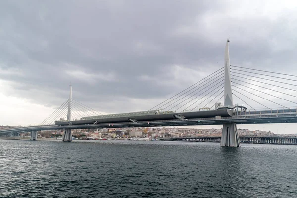 Istanbul Turkey December 2022 Golden Horn Bridge Halic Metro Koprusu — Stock Photo, Image
