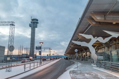 Gardermoen, Norveç - 12 Aralık 2022: Oslo Gardermoen Havaalanı Kışları.