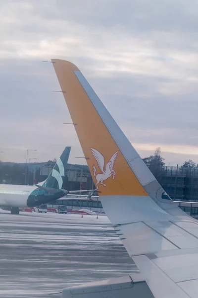 Gardermoen Νορβηγία Δεκεμβρίου 2022 Λογότυπο Των Αεροπορικών Εταιρειών Pegasus Στην — Φωτογραφία Αρχείου