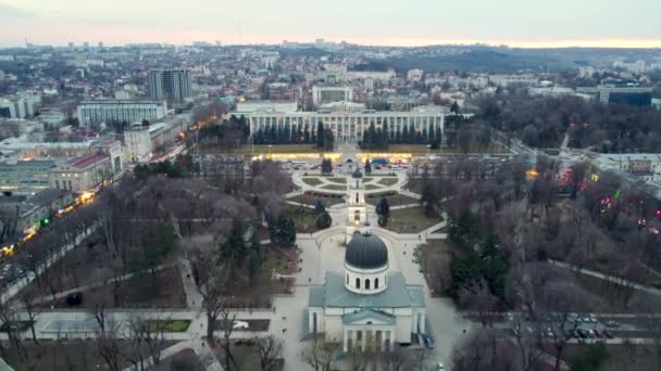 Chisinau Moldavia Marzo 2023 Vista Aérea Nocturna Parcul Catedralei Parque — Vídeo de stock