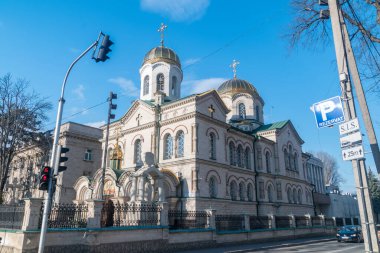 Chisinau, Moldova - 8 Mart 2023: Şekil Değiştirme Ortodoks Kilisesi (Rumence: Biserica Schimbarea la Fata).