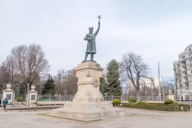 Chisinau, Moldova - 8 Mart 2023: Chisinau 'daki Büyük Anıt (Monumentul lui Stefan cel Mare).