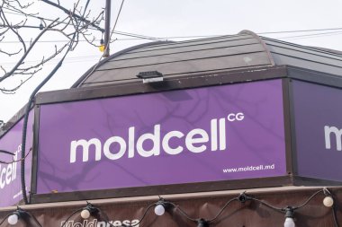 Chisinau, Moldova - 8 Mart 2023: Moldova mobil ağ operatörü Moldcell 'in logosu ve imzası.
