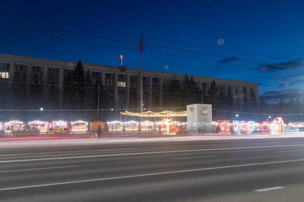 Chisinau Moldávia Março 2023 Vista Noturna Sobre Prédio Governo Centro — Fotografia de Stock