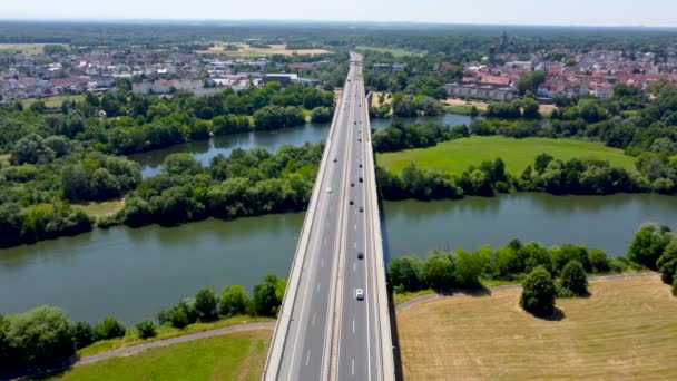Hanau Γερμανία Ιουνίου 2023 Αεροφωτογραφία Της Γέφυρας Pont Sur Main — Αρχείο Βίντεο