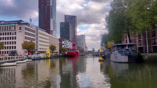 Ρότερνταμ Ολλανδία Οκτωβρίου 2023 Όμορφη Θέα Στο Κανάλι Του Ρότερνταμ — Αρχείο Βίντεο