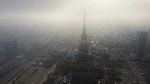 Warschau Polen November 2023 Luchtfoto Top Van Paleis Van Cultuur — Stockvideo