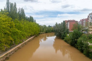 İspanya, Aranda de Duero 'daki Duero nehrinin manzarası.
