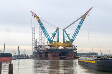 Rotterdam, Netherland - January 17, 2024: Saipem 7000, third largest in the world semi-submersible crane vessel. clipart