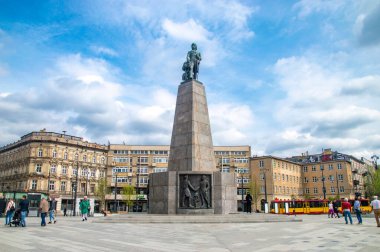 Lodz, Poland - April 14, 2024: Freedom Square with the Tadeusz Kosciuszko monument. clipart