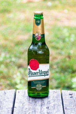 Breclav, Çek Cumhuriyeti - 28 Temmuz 2024: Orijinal Pilsner Urquell Şişe.