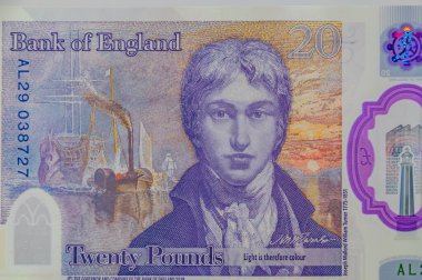 Portrait of Joseph Mallord William Turner on the 20 GBP note. clipart