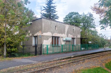 Sochaczew, Poland - October 6, 2024: Sochaczew Miasto Narrow gauge railway station. clipart