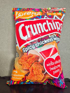 Grunberg, Germany - January 22, 2025: Lorenz Crunchips spicy chicken wings flavoured.